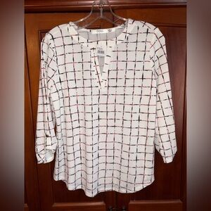 Chic White and Black Grid Women's Blouse